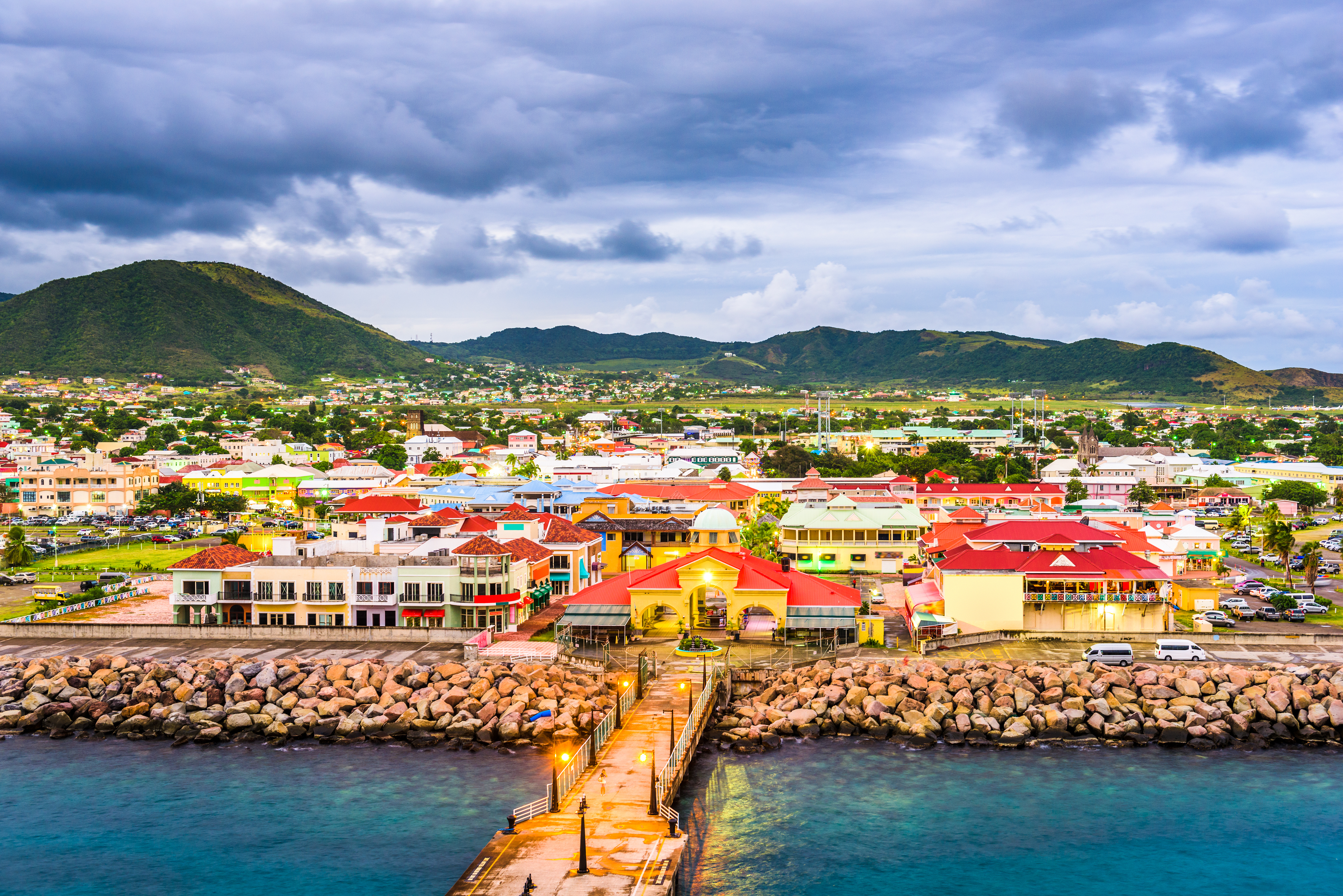 Colorful Port Zante cruise port from the water